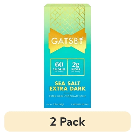 (2 pack) Gatsby Sea Salt Extra Dark Chocolate Bar, Low-Sugar, Dairy-Free, 2.8 oz