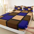thumbnail image 5 of Castle Fairy Mid Century Square Block Bed Sheets 4-Piece,Minimalist Vertical Grid Full Size Sheets,Navy Taupe Black,1 Flat Sheet, 1 Fitted Sheet and 2 Pillowcases, 5 of 7