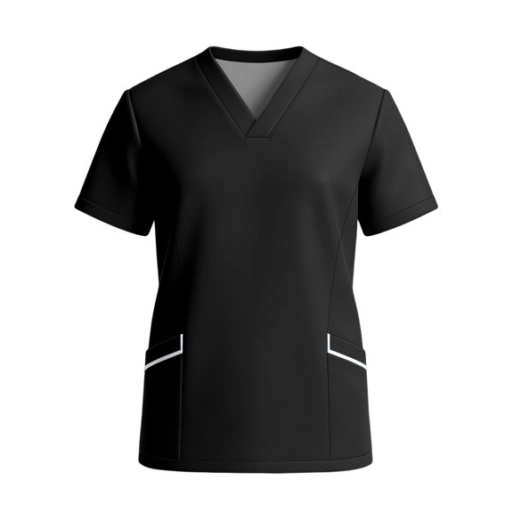 Delconic Women Stretch Quick Dry V Neck Short Sleeve Scrub Top with Pockets for Healthcare Work Uniforms Medical Nursing Apparel Black L