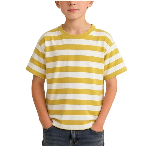 LIaqionyy Kids Striped Shirts Short Sleeve Boys Cotton Crew Neck Tee Tops for Kid Fashion Summer Clothes