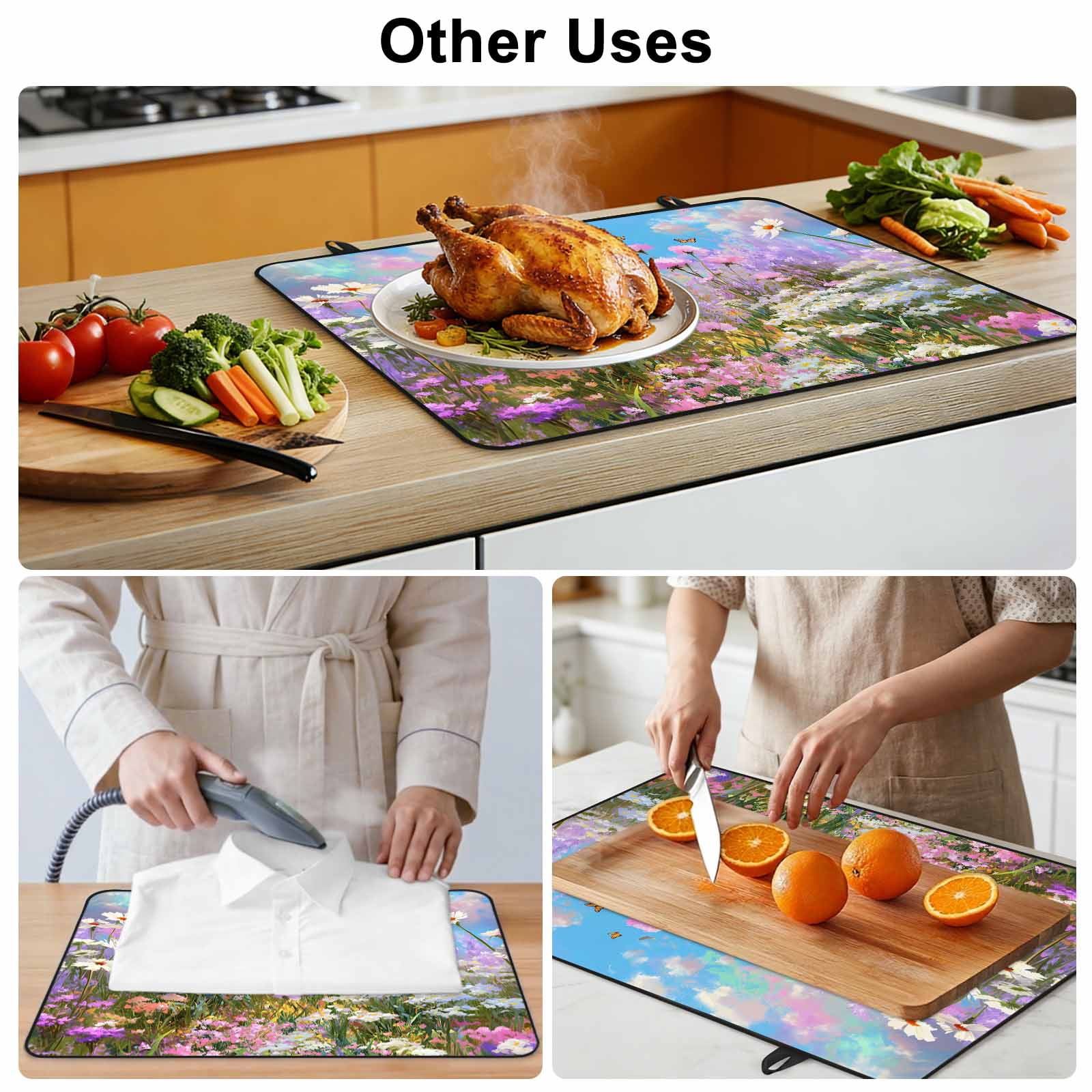 Wildflowers Stove Top Cover for Electric Stove, Heat-proof & Non Slip Glass Top Stove Cover Protector, Spring Country Oil Painting Floral Plant Kitchen Flat Cooktop Rubber Mat 28.5x20.5 Inches