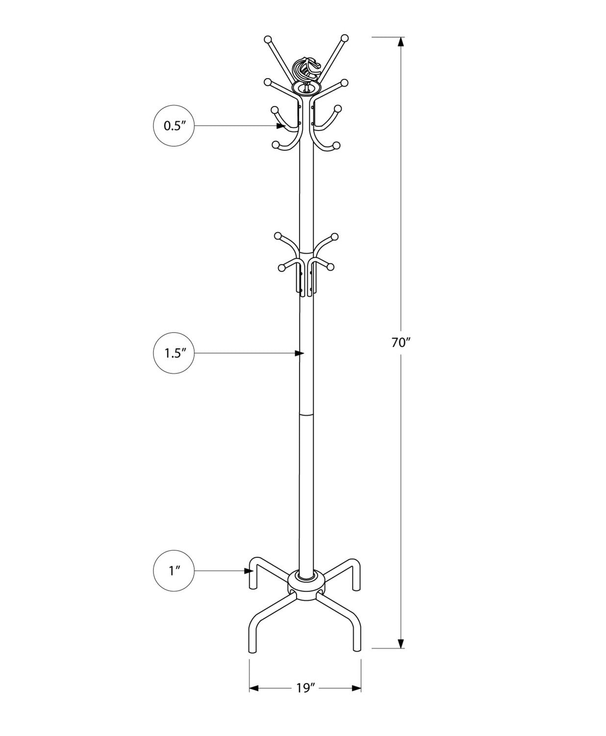 Monarch Specialties Coat Rack, Hall Tree, Free Standing, 12 Hooks, Entryway, 70"h, Bedroom, Metal, Grey, Contemporary, Modern
