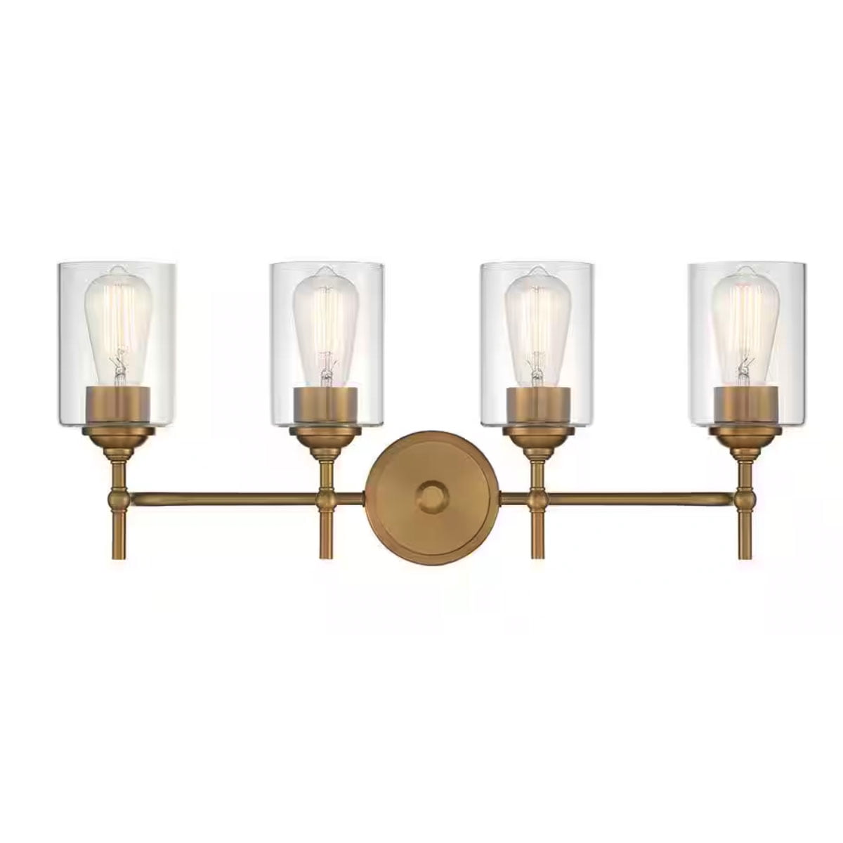Ceybo 4-Light Bathroom Vanity Light Fixture, Brushed Matte Brass Wall Sconce Over Mirror, Modern Gold Linear Lighting with Clear Glass Shades