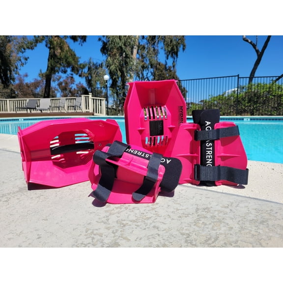 Aquastrength Hydro-Tone Total Body Pool Exercise System | Isokinetic Functional Water Weights | Build Muscle - Easy on Joints | Water Aerobics | Quick Start Guide (One Pair - Pink)