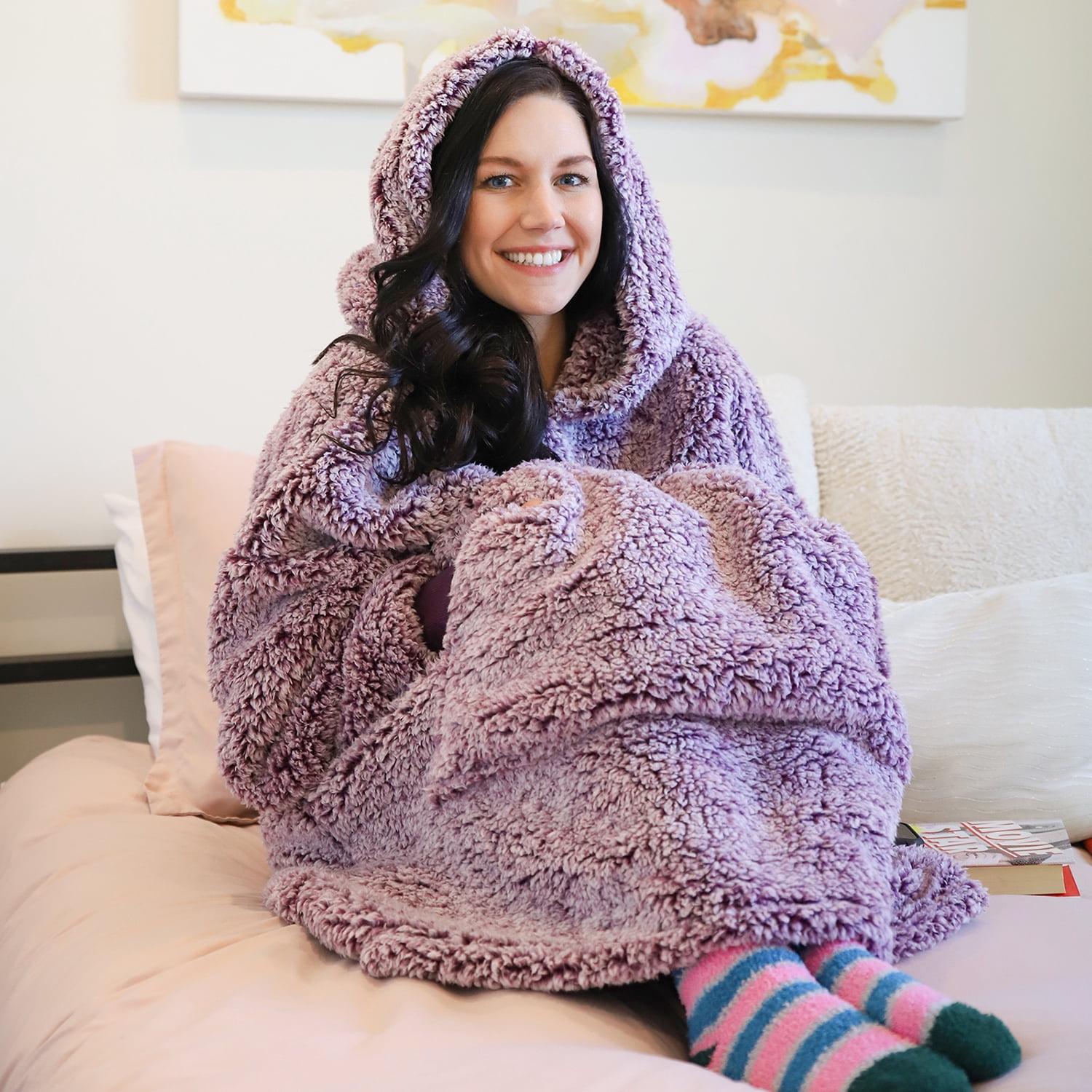 Catalonia Oversized Blanket Hoodie Sweatshirt, Wearable Sherpa Lounging Pullover for Adults Women Men