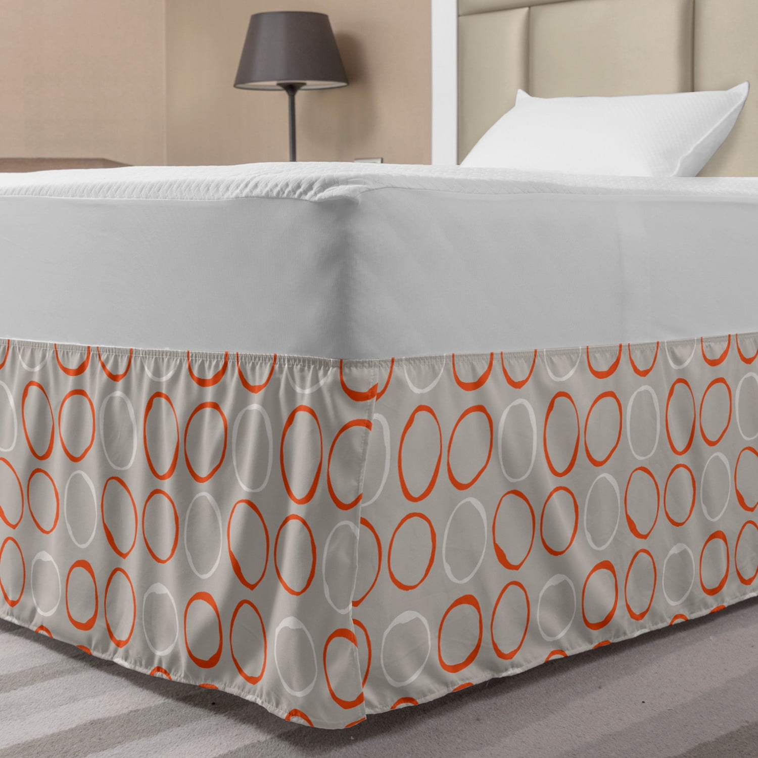 Orange Bed Skirt, Sketchy Circles in Simplistic Style Rounded Ovals
