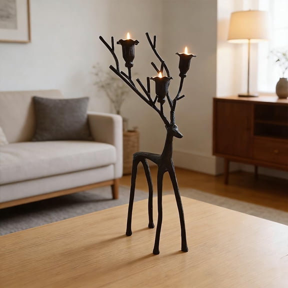 18" Iron Reindeer Candle Holders, Vintage Deer Shaped Metal Candelabra, Candlestick Holder for Living Room, Entryway & Bedroom Christmas Decors