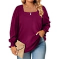 thumbnail image 1 of Camiseta tipo túnica Eytino para mujer, talla grande, manga larga, color morado, 1X, 1 of 2