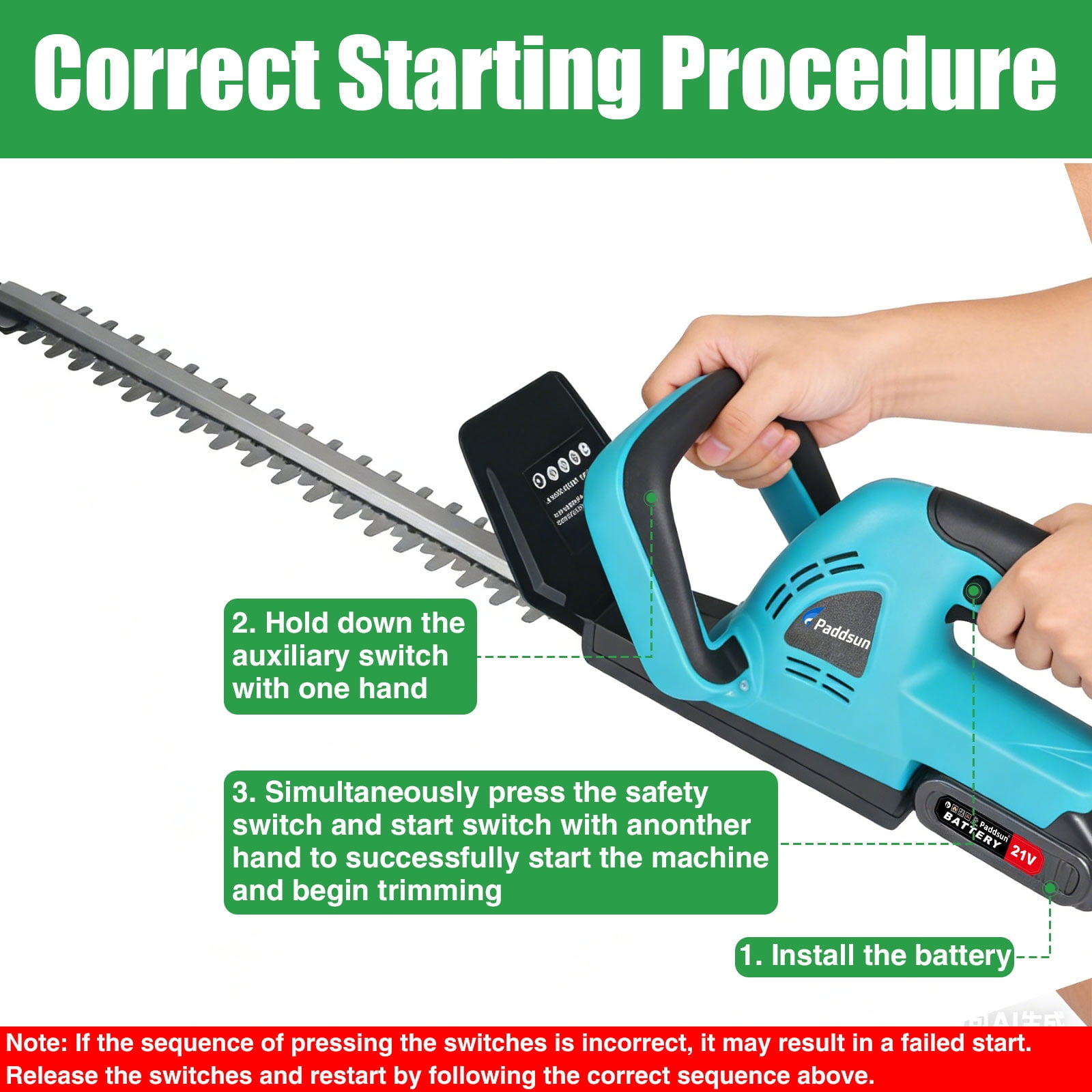 Paddsun Electric Hedge Trimmer, 20" Blade Cordless Hedge Trimmer Double-Sided 0.8" Cutting Width with 3.0Ah Battery