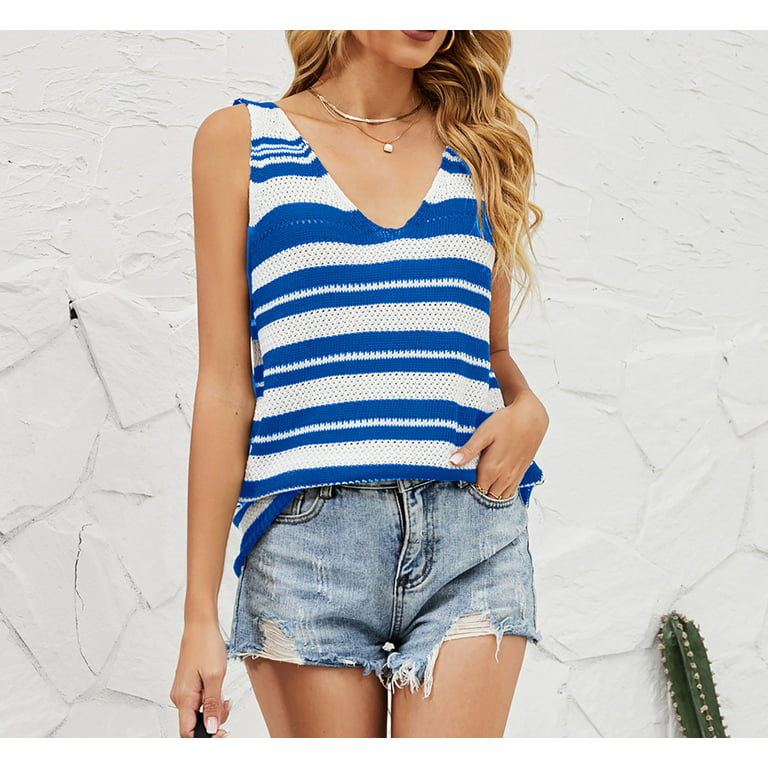 KIJBLAE Summer Shirts Sexy Slim Cami Sleeveless V Neck Vest for