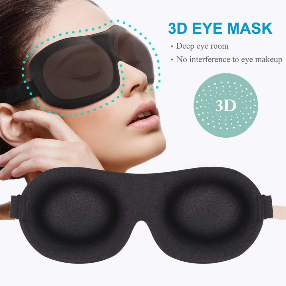 Sleep Mask 3 Pack, Upgraded 3D Contoured Blackout Eye Mask for Sleeping with Adjustable Strap, Comfortable & Soft Night Blindfold for Women Men, Eye Shades for Travel/Naps
