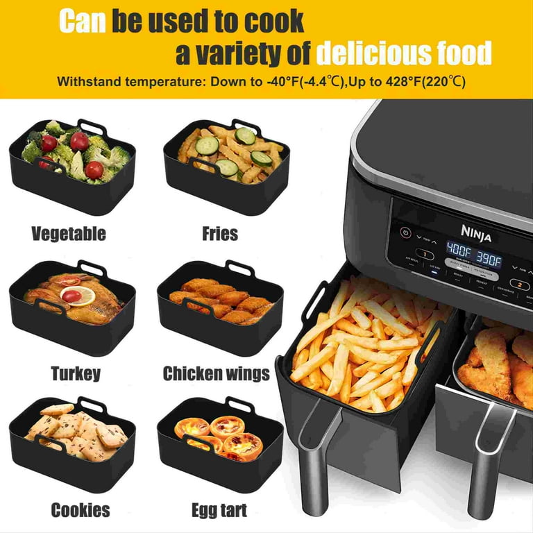 Silicone Air Fryer Liner, Ninja Air Fryer Accessories, Dual Air Fryer  Accessories, 7.9Inch Rectangular Tower Air Fryer Basket, Air Fryer Silicone  Liners Reusable 2Pcs Foldable(Black)