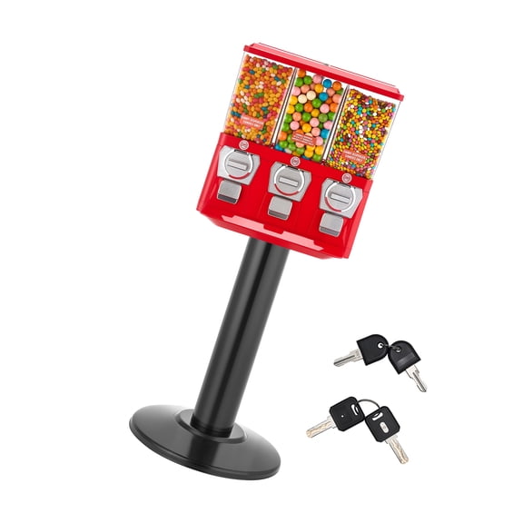 KFFKFF Triple Compartment Candy Vending Machine with Stand, Gumball and Candy Dispenser Featuring Built-In Cash Box, Detachable Design, Classic Style for Stores and Entertainment Venues