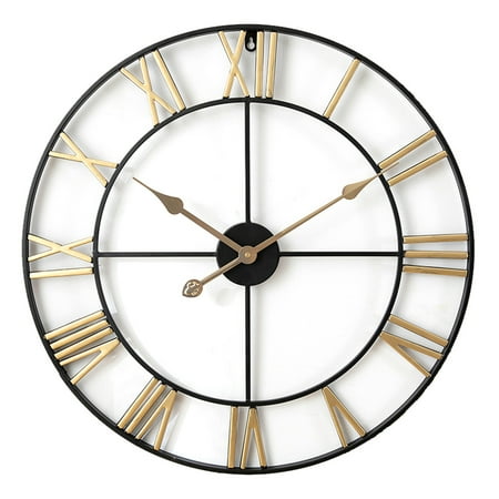 Wall Clock Metal Retro Roman Numeral Clock, Modern Round Wall Clocks Almost Silent, Easy to Read for Living Room/Home/Kitchen/Bedroom/Office/School Decor (40CM)