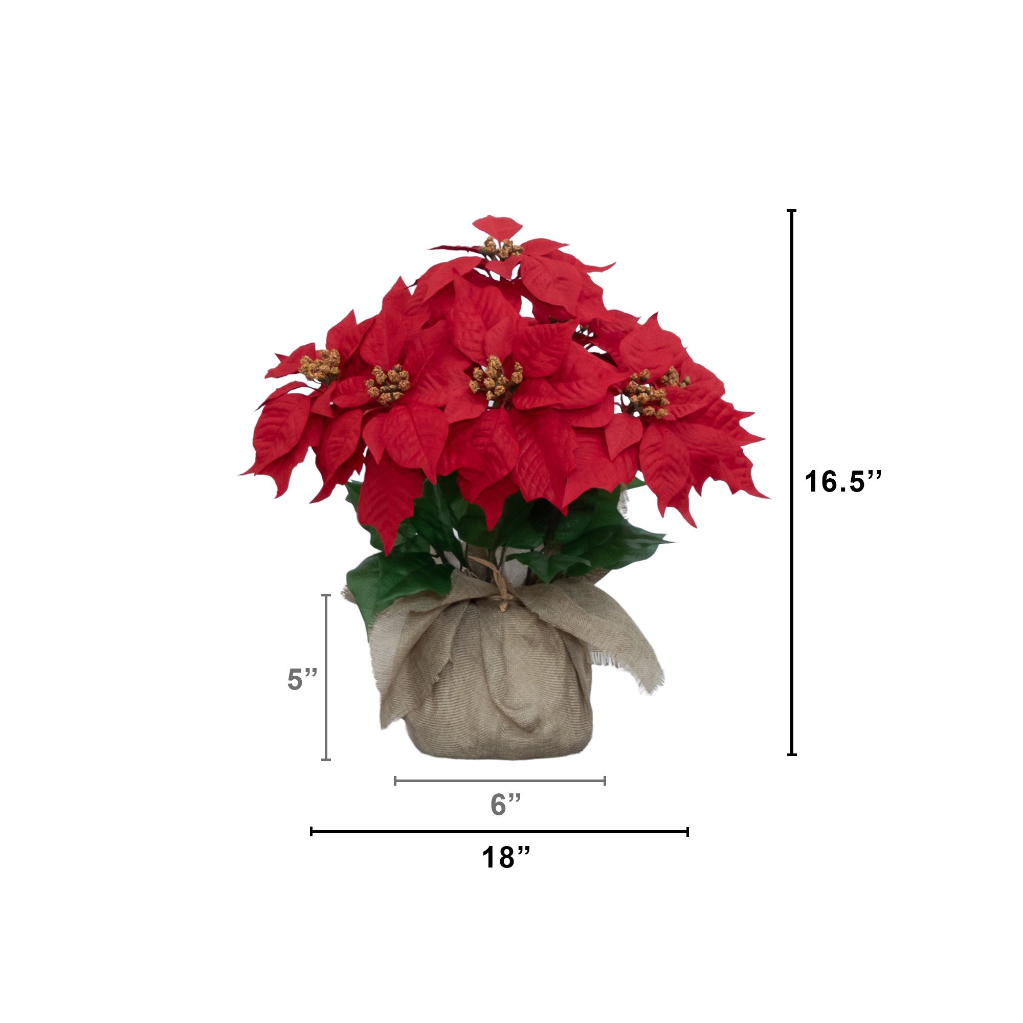 16in. Artificial Poinsettia Arrangement in Burlap Planter
