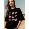 thumbnail image 3 of Camiseta de mujer, camisetas de manga corta, camisetas casuales, camisetas de cuello redondo con lazo de cereza y corazón de amor rosa para mujer, 3 of 8