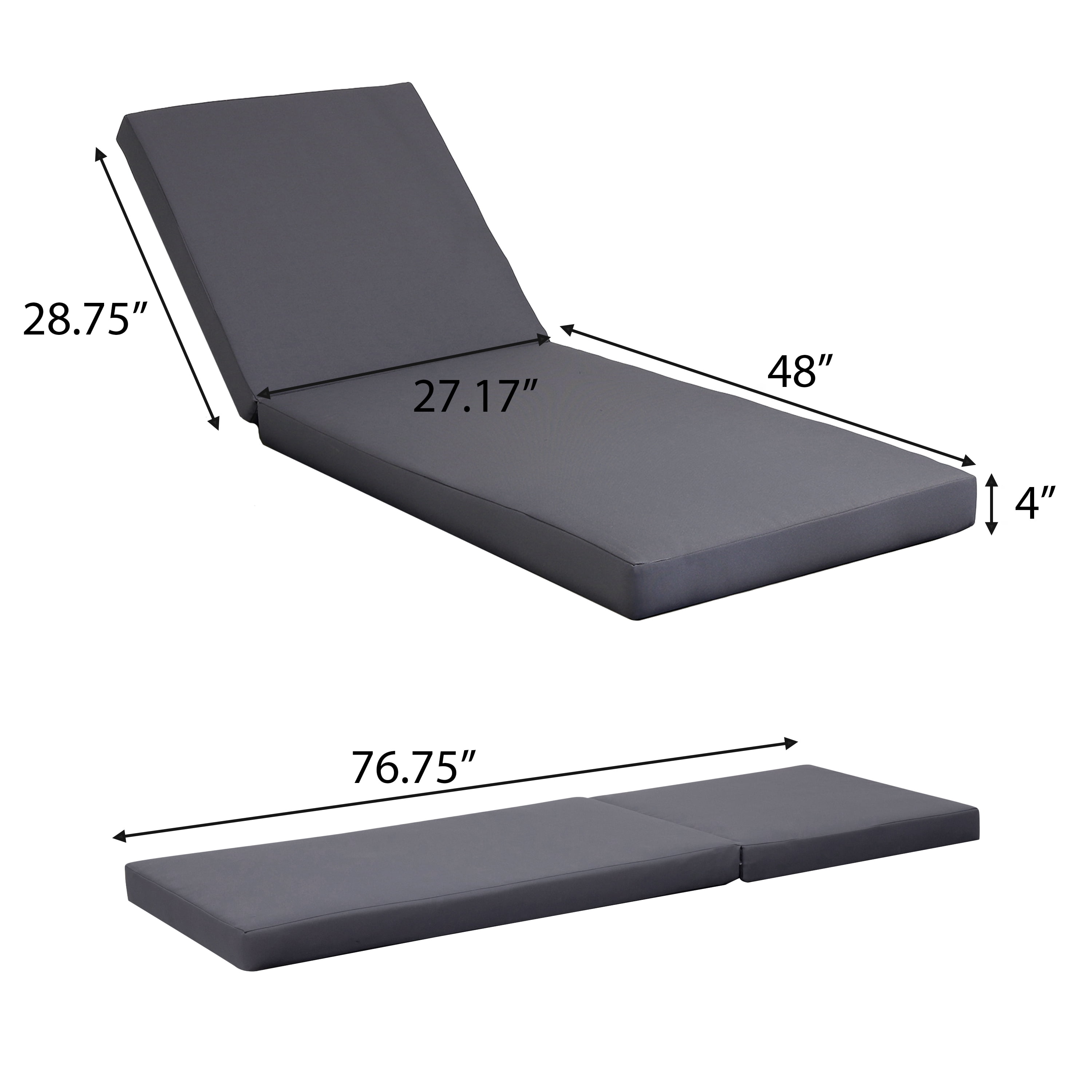 Outdoor Chaise Lounge Replacement Cushion Only, 27.75×76.25×4 Inch Water Resistant PU Foam Patio Recliner Pad with Hook & Loop Fastening Ties
