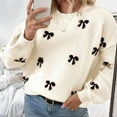 thumbnail image 5 of Women'S Y2K Print Sweater Crewneck Long Sleeve Drop Shoulder Knit Pullovers Sweaters Apricot M, 5 of 7