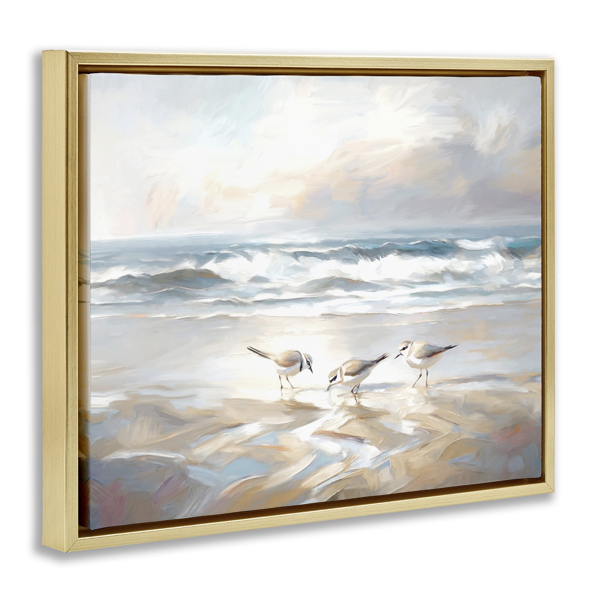 Stupell Industries Blue Haven Bay Coastal Painting Gold Floater Framed Canvas Art Print Wall Art, 21 x 17