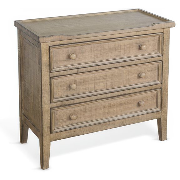 Rena Side End Table with 3 Drawers, 28 Inch Rustic Brown Mahogany Wood