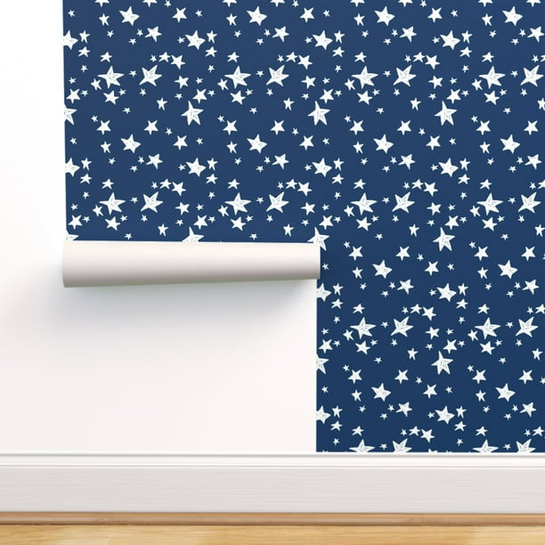 Removable Water Activated Wallpaper Stars Navy Blue White Nursery Baby Star Walmart Com Walmart Com