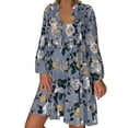 thumbnail image 2 of Womens Summer Dresses Ladies Plus Size Loose Print Long Sleeve V Button Mini Sundress Grey XXL, 2 of 5