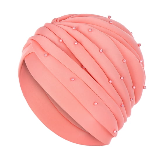 Dadaria Turbans for Women Fashion Solid Beading Hat Ruffle Beanie Turban Wrap Cap Watermelon Red,Women