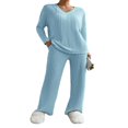 thumbnail image 1 of Women’s Two Piece Outfits Set Long Sleeve V Neck Ribbed Tops and Pants, 1 of 6
