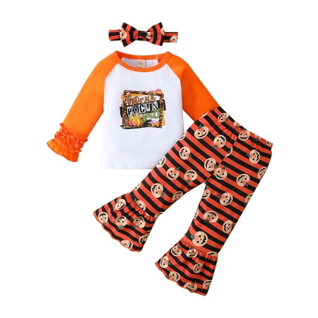 

ZIYIXIN Toddler Baby Girls Halloween Clothes Pumpkin Long Sleeve T Shirt Tops Flared Pants Headband Fall Outfits Orange 4-5 Years