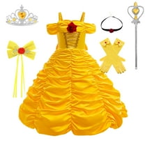 HAWEE Girls Yellow Princess Costume with Accessories, Halloween Birthday