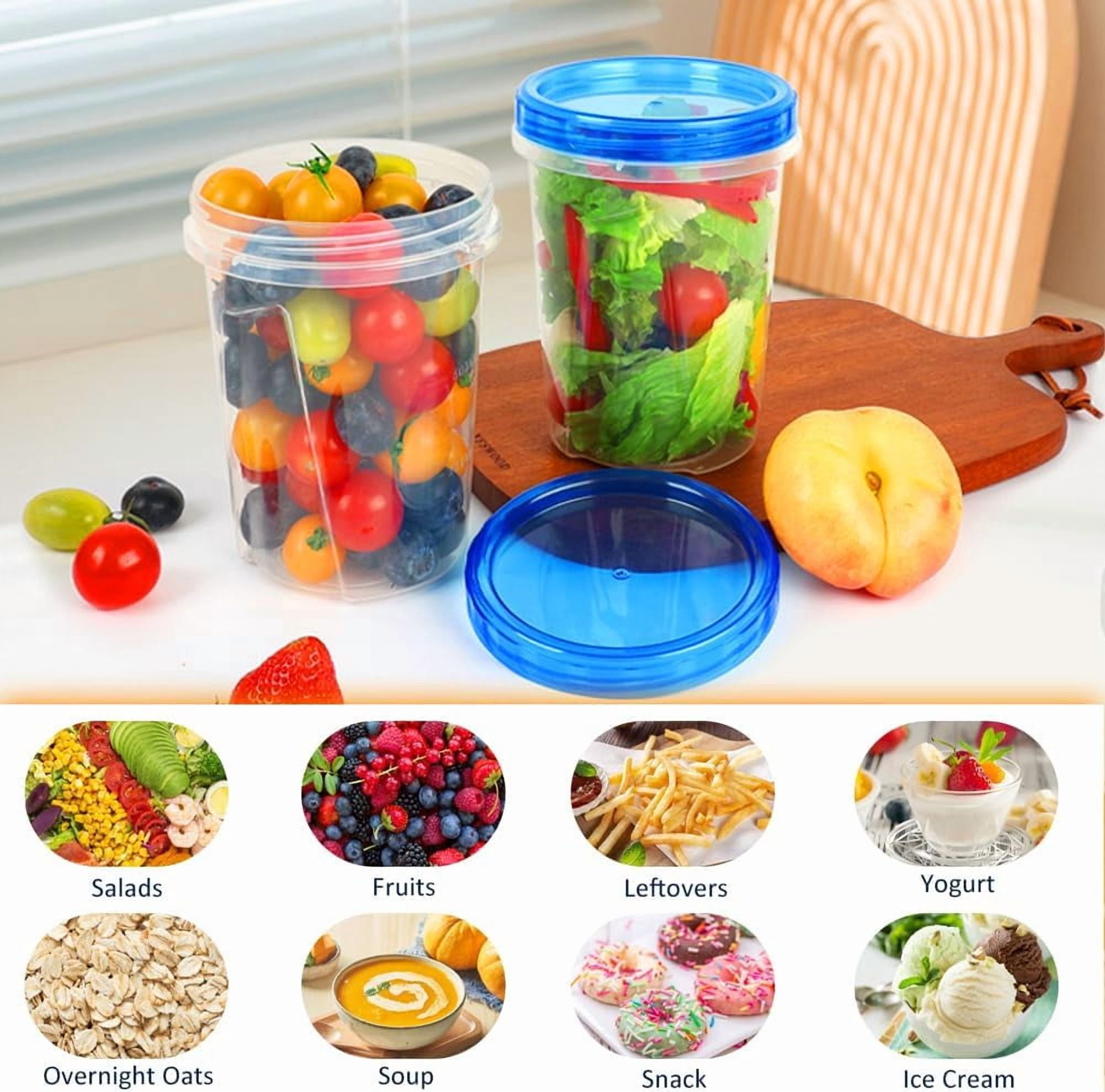 10 Pack 34oz Reusable Freezer Food Storage Containers with Twist Top Lids, Airtight Plastic Meal Prep Food Containers for Leftover Lunch Fruit Salad Oats, Clear Large Soup Container Microwave Safe