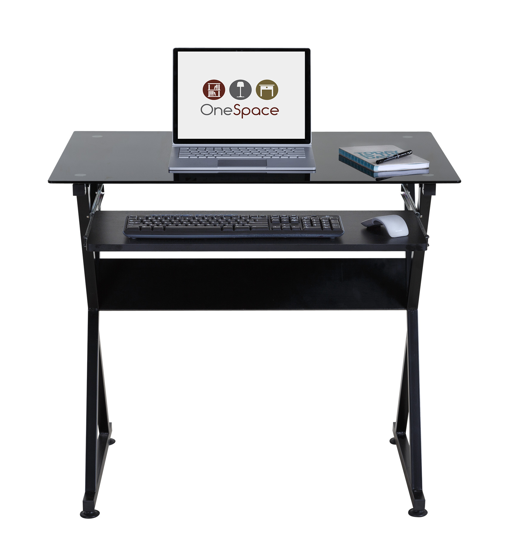 OneSpace 50-JN1205 Ultramodern Glass Computer Desk, with Pull-Out Keyboard Tray, Black - image 3 of 9