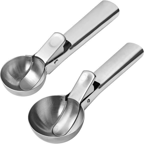 LQQBOX Ice Cream Scoop Set, Portable Stainless Steel Ice Cream Scoop and Comfortable Handle,Icecream Scoop Spoon Perfect for DIY Ice Cream, Fruit, Cookie, Dishwasher Safe(2 Pieces)
