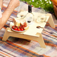 thumbnail image 2 of Mesa de picnic plegable de madera con soporte para copas, escritorio plegable redondo para copas de vino, bandeja para aperitivos para fiestas, 2 of 7