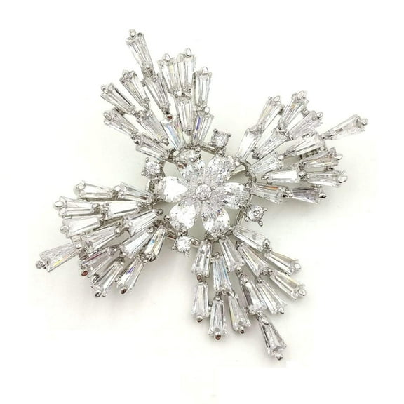 Jewelblings Old European Stylish Baguette Cut CZ Flower Domed Clear Cross Shaped Brooches Snowflake Pins Winter Holiday Jewelry for Women