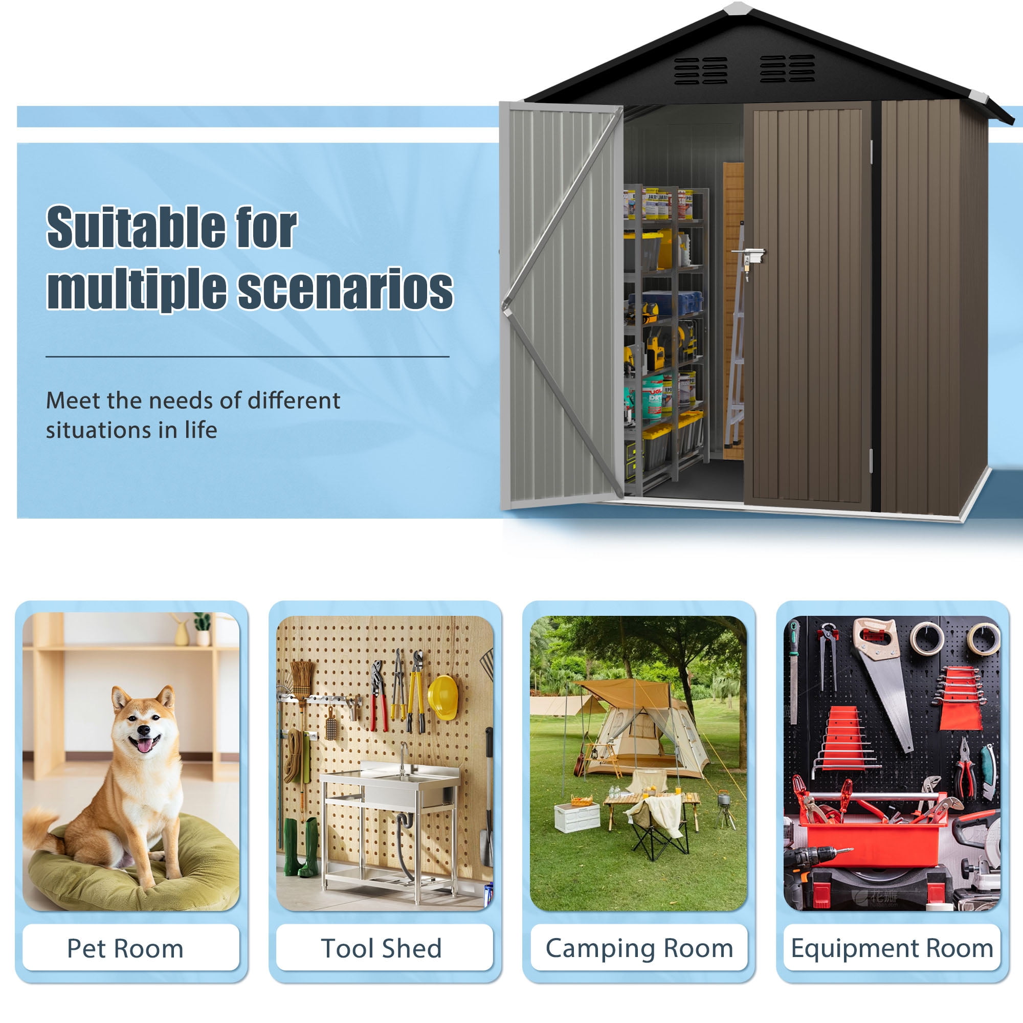 Outdoor Storage Shed, All Weather Metal Shed, Aluminum Frame, Waterproof, Durable, Garden, Backyard, Lawn Tool Shed
