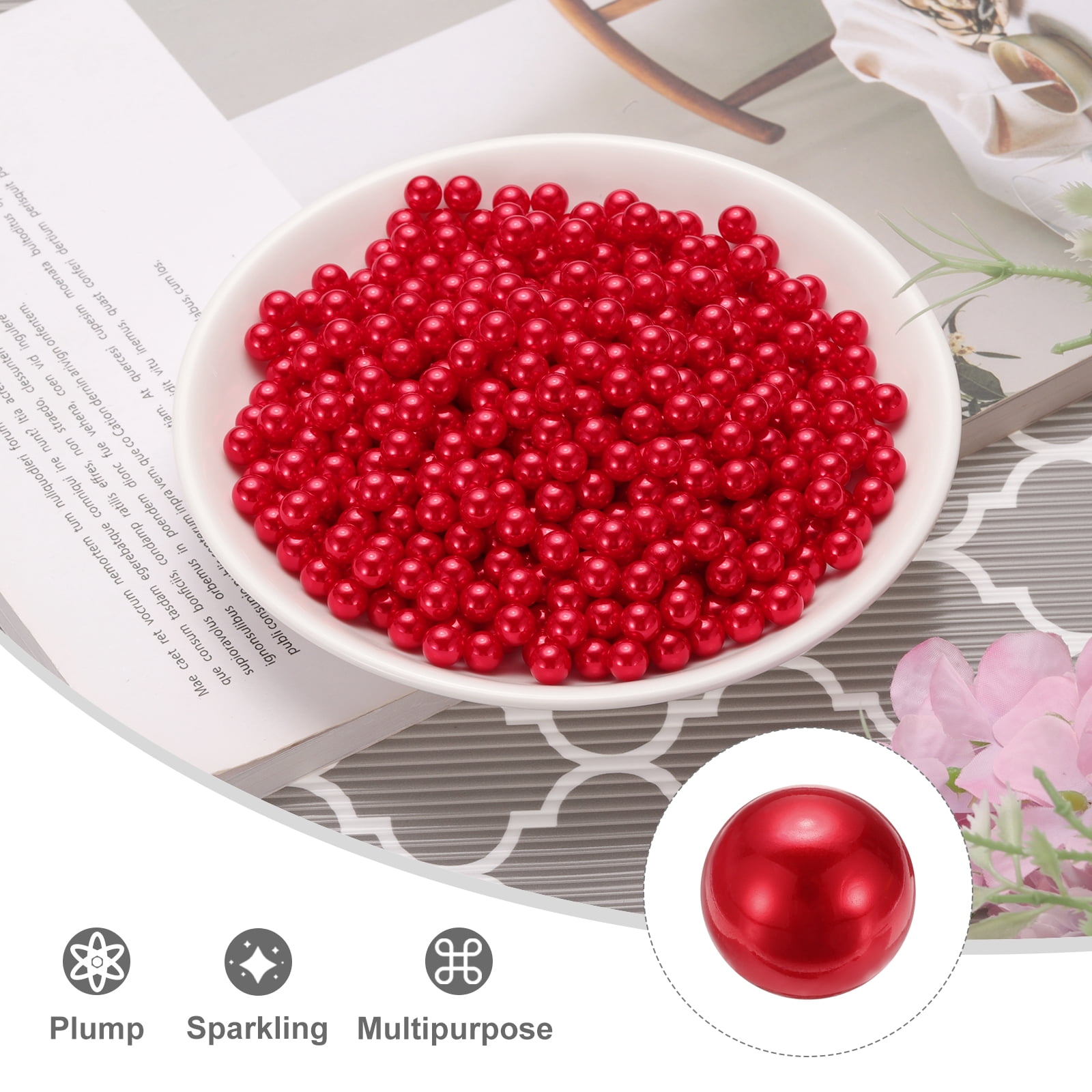 Unique Bargains Solid Color Faux Pearl for Crafting No Hole Pearls for Vase Fillers Red
