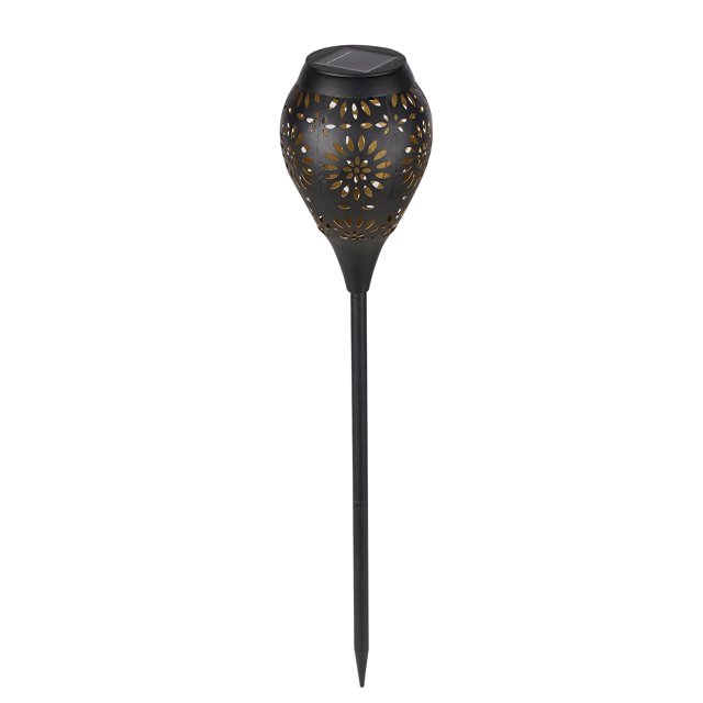 Lámpara solar de metal con diseño de flor para jardín, iluminación LED cálida automática al anochecer, ideal para patios y exteriores.