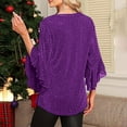 thumbnail image 4 of Women's Mesh Bell Sleeve Top, V-Neck Glitter Sequin Blouse, 3/4 Flared Sleeve Shirt, Sparkly Party Wear, Stretchy Comfort Fit, Elegant Evening Outfit Purple S, 4 of 4