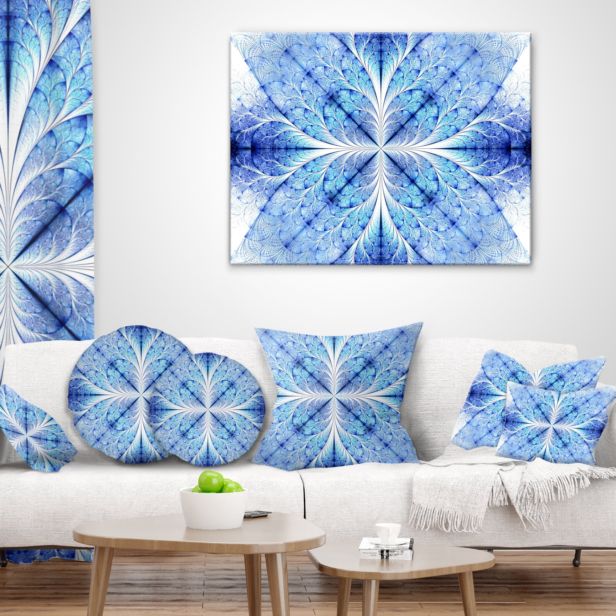 Designart Symmetrical Light Blue Pattern - Floral Throw Pillow - 16x16