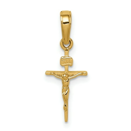 14k Yellow Gold Small Inri Crucifix Cross Religious Pendant Charm Necklace Latin