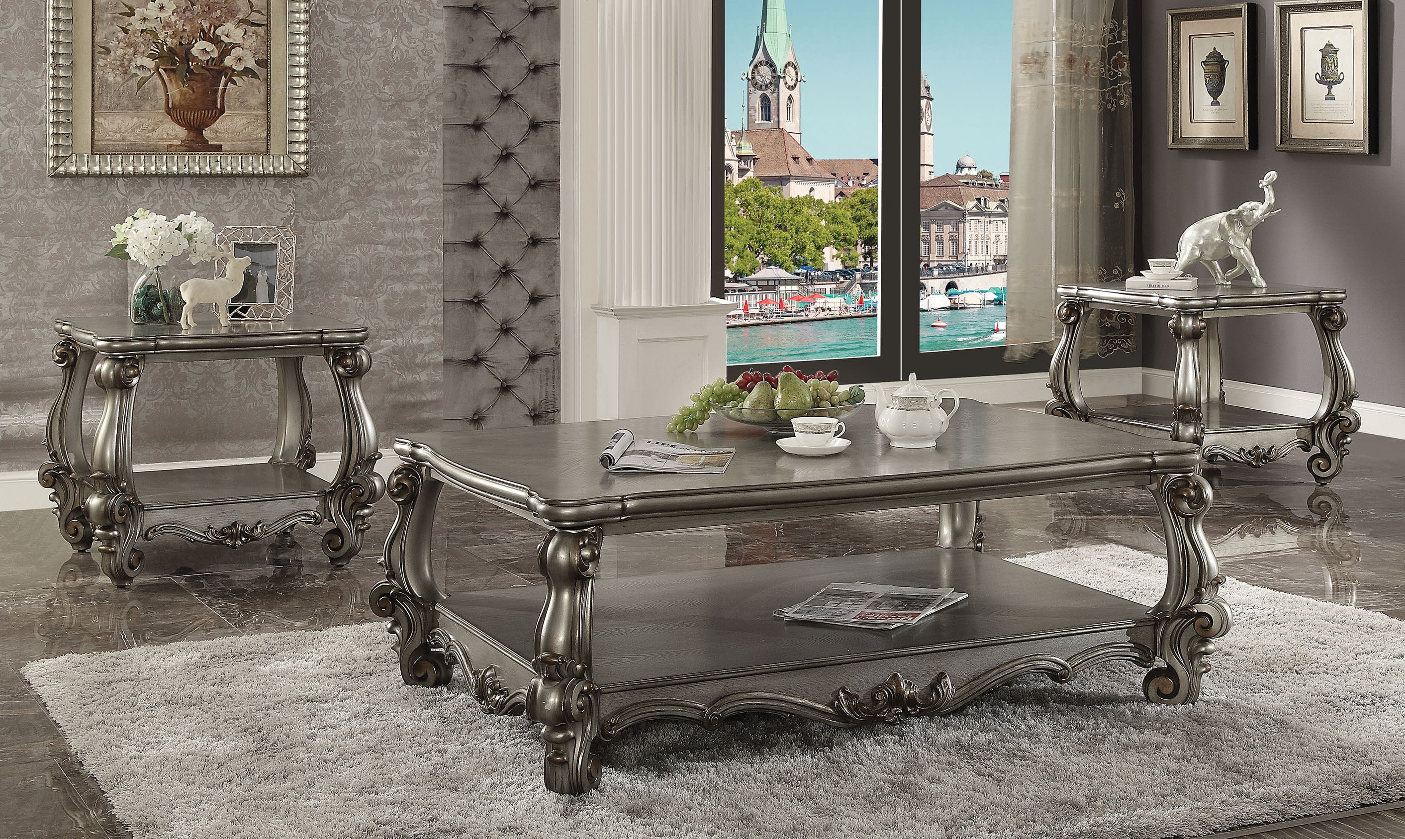 本日限定特価‼️ACME Furniture /COFFEE TABLE ACME Versailles Coffee Table, Antique Platinum - Walmart.com