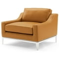 thumbnail image 3 of Armchair Accent Chair, Set of 2, Leather, Steel, Tan, Modern Contemporary Urban Design, Living Lounge Room Hotel Lobby Hospitality, 3 of 4