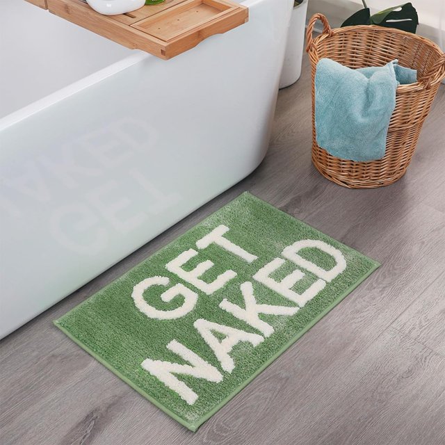 HAHDAXIA Get Naked Bathroom Rugs Bath Mats, 17" x 24" Non Slip Absorbent Small Bath Rugs, Machine Washable Light Green Bath Mat for Bathtub Bathroom Floor, Light Green