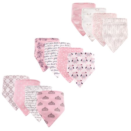 - Hudson Baby Boy and Girl Bandana Bib, 12 Pack, Princess, Owls, and Modern Feathers