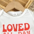 thumbnail image 6 of Baby Girl Boy Valentine's Day Outfit Girls Short Sleeve Valentine's Day Letter Prints Romper Bodysuit Striped Bell Bottoms Pants Outfits Irish Baby Clothes Girl for Toddler Girls 6-9 Months, 6 of 7