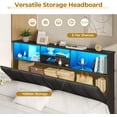 thumbnail image 4 of Queen Size Bed Frame with Bookcase Headboard, Wooden Bed Frame Queen Size with Charging Station, 4 Storage Drawers and LED Lights, with Type-C and USB, No Box Spring Needed, Black, 4 of 6