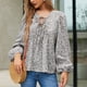 thumbnail image 2 of Top de gasa floral con cordón, camisa de gasa holgada y cómoda con farol, manga larga, cuello en V, para mujer, color negro, M, 2 of 7