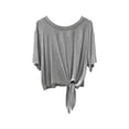 thumbnail image 2 of IUYRTFE Women's Short Sleeve Tie Front Top Loose Fit Casual Summer Blouse with Knot Hem, 2 of 6