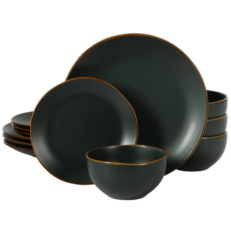 Gibson Home Hazeltine 12-Piece Matte Black Ceramic Dinnerware Set
